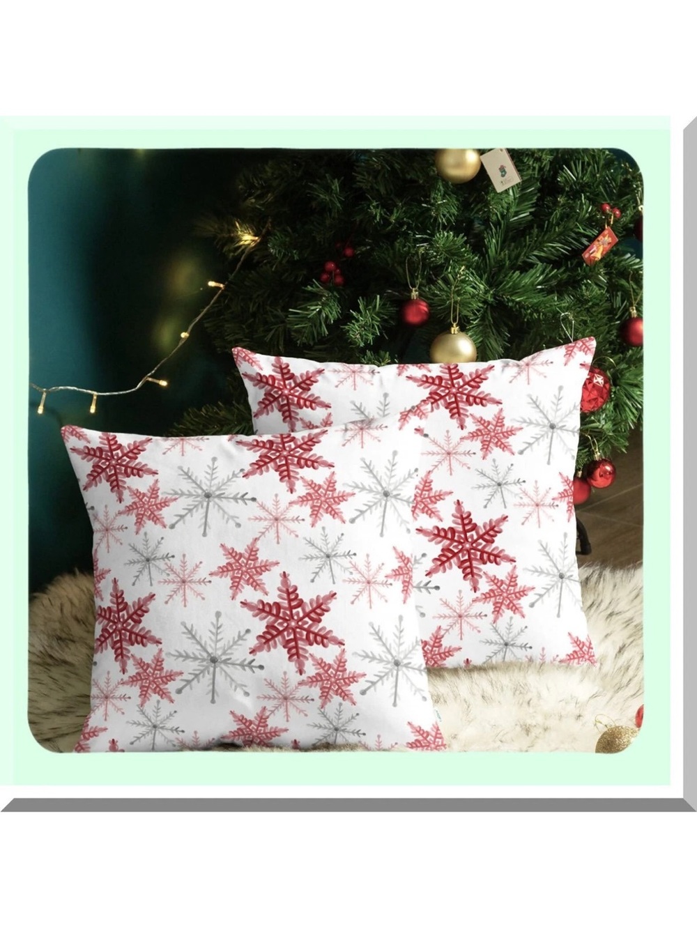 CaliTime Set of 2 Red Gray Snowflake Pillow Covers 16x16 NWT